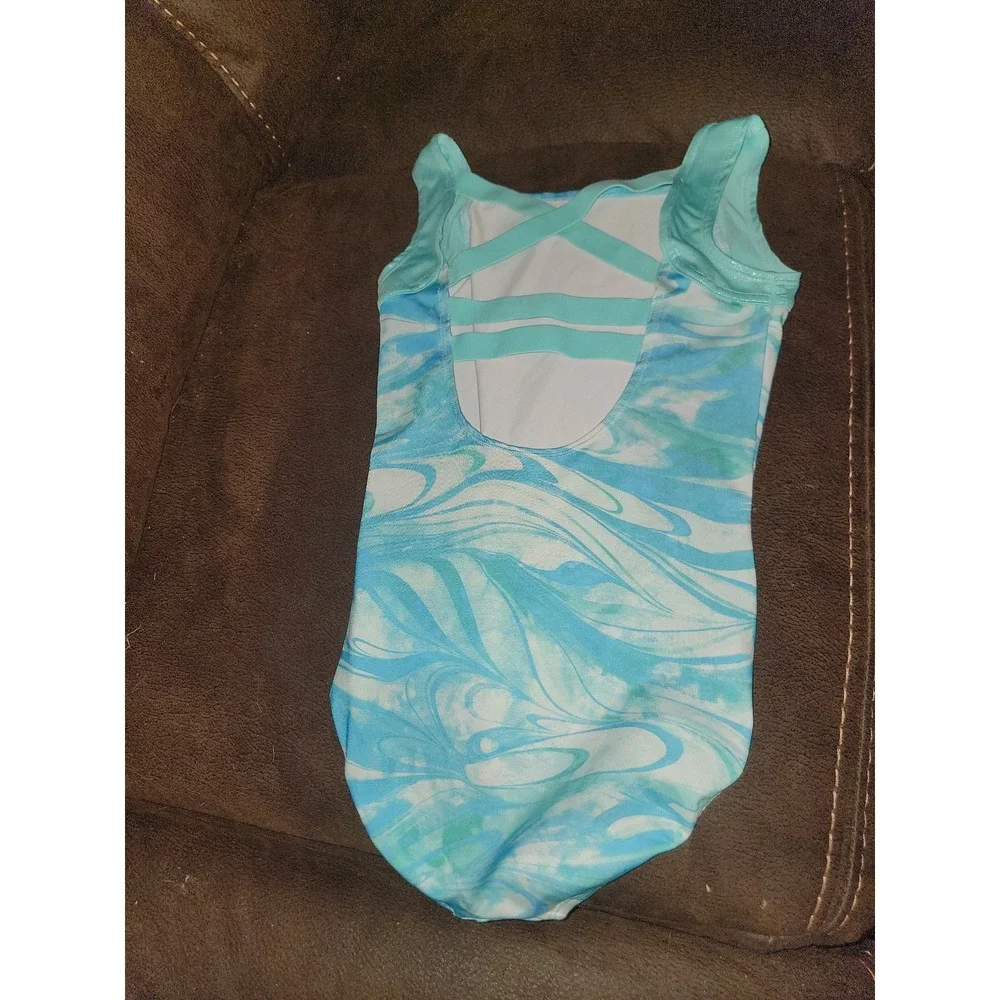 Justice active‎ gymnastics dance leotard blue swirl leotard size 10 and shorts 8